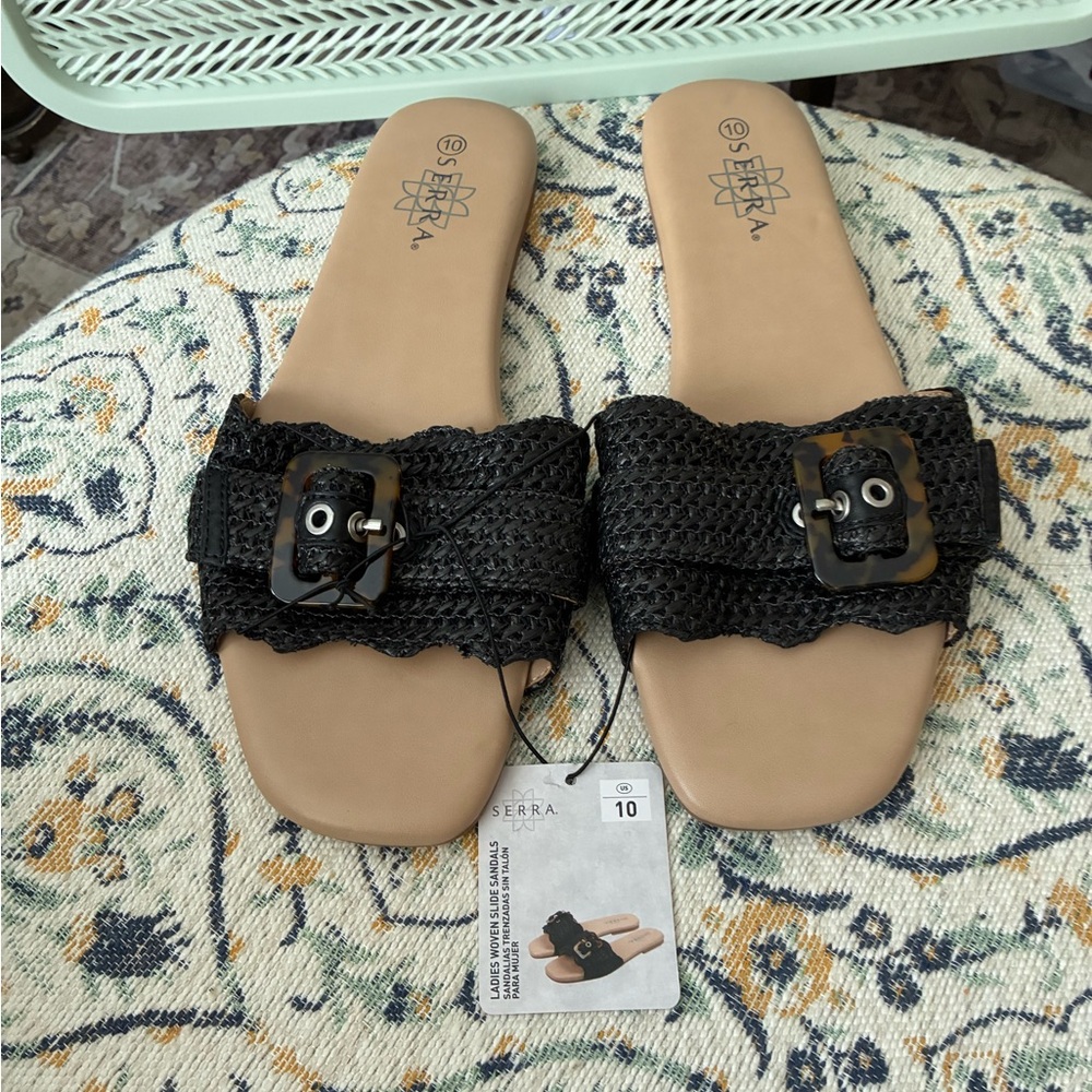 Serra Black Woven Slide Sandals